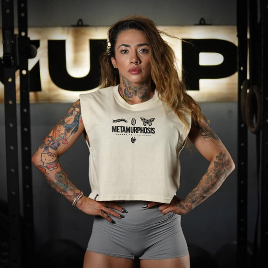 Crop Top Oversize Sleeveless Metamurphosis - Sweet cream