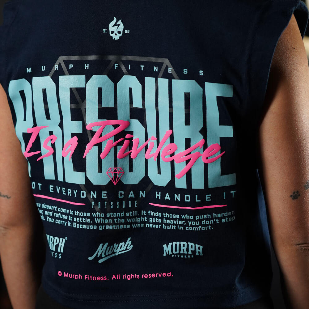 Crop Top Oversize Sleeveless PRESSURE IS A PRIVILEGE - Navy Blue