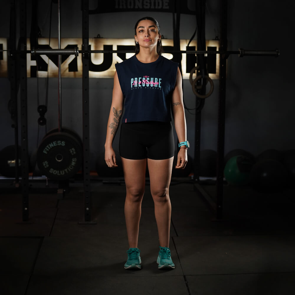 Crop Top Oversize Sleeveless PRESSURE IS A PRIVILEGE - Navy Blue