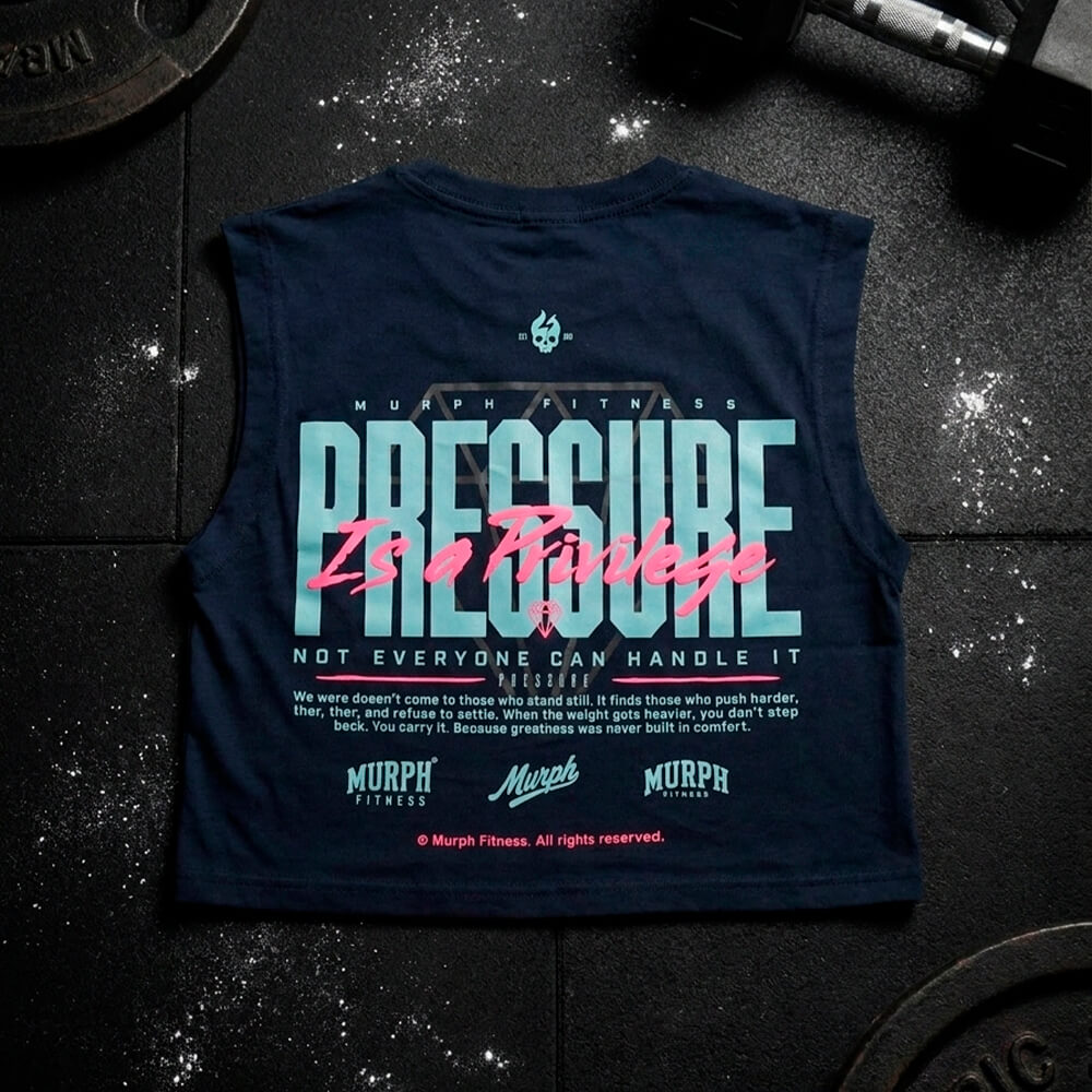 Crop Top Oversize Sleeveless PRESSURE IS A PRIVILEGE - Navy Blue
