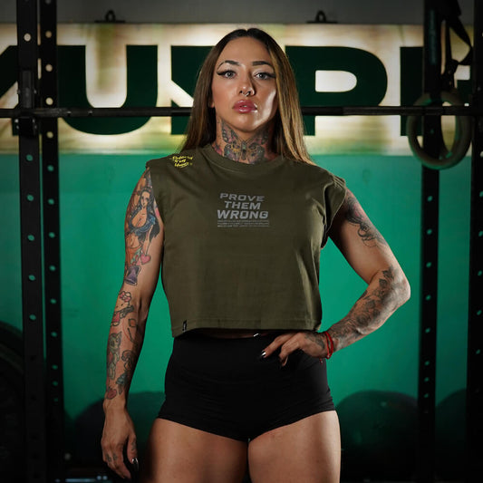 Crop Top Oversize Sleeveless PROVE THEM WRONG - Verde Táctico