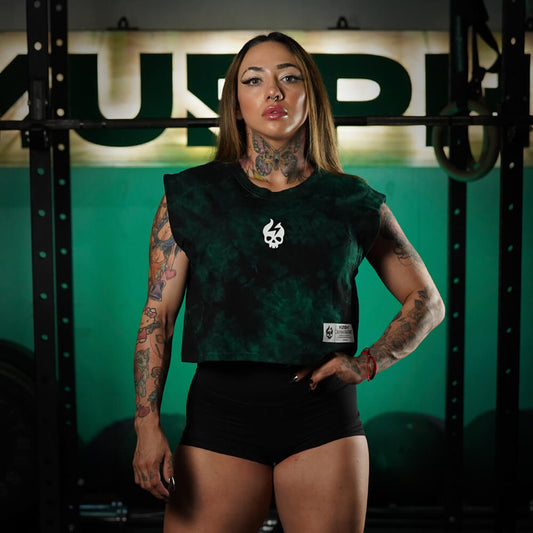 Crop Top Oversize Sleeveless Skull logo - Green Storm
