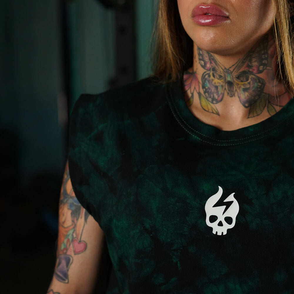 Crop Top Oversize Sleeveless Skull logo - Green Storm