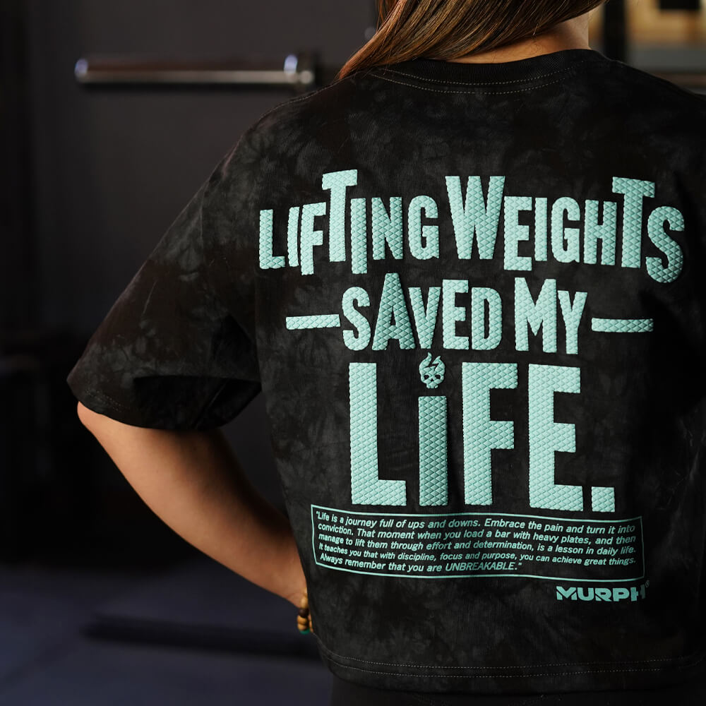 Crop Top Oversize Lifting Weights Saved my Life - Black Storm