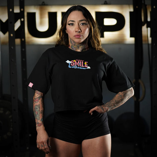 Crop Top Oversize Smile - Negro