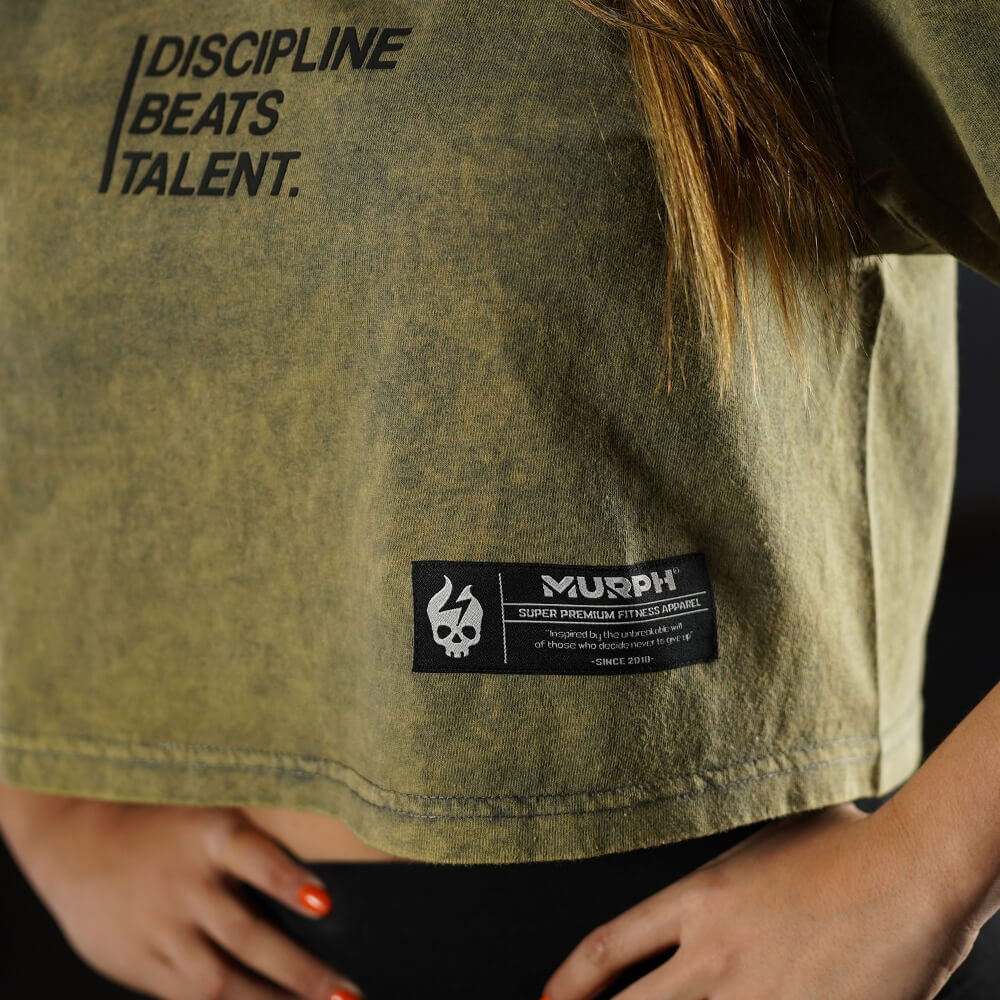 Crop Top Oversize Premium Discipline Beats Talent - Acid Gold