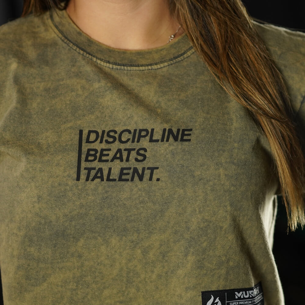 Crop Top Oversize Premium Discipline Beats Talent - Acid Gold