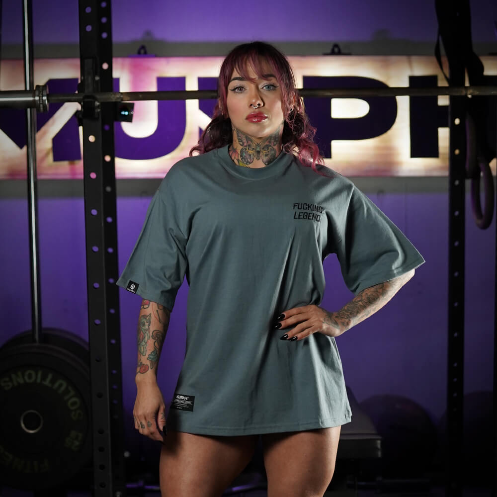 Polera Oversize Premium Embroidery Fucking Legend - Steel Gray