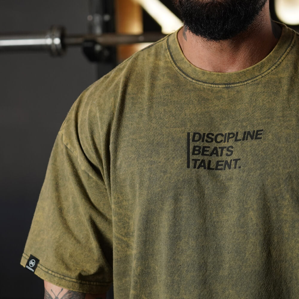 Polera Oversize Premium Discipline Beats Talent - Acid Gold