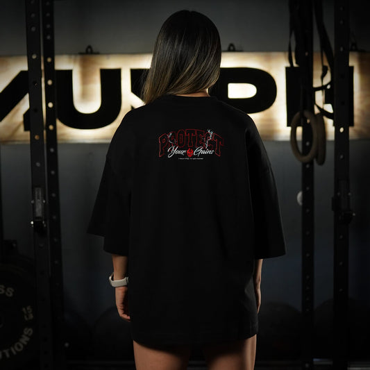 Polera Oversize ICON Premium PROTECT YOUR GAINS - Negro