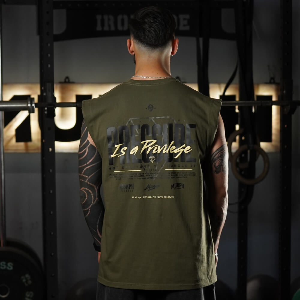 Polera Oversize Sleeveless PRESSURE IS A PRIVILEGE - Tactical Green