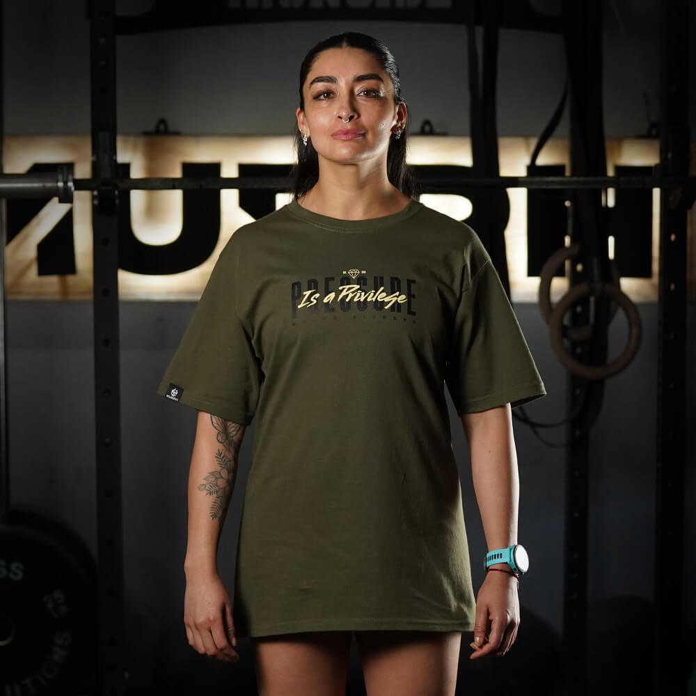 Polera Oversize PRESSURE IS A PRIVILEGE - Tactical Green