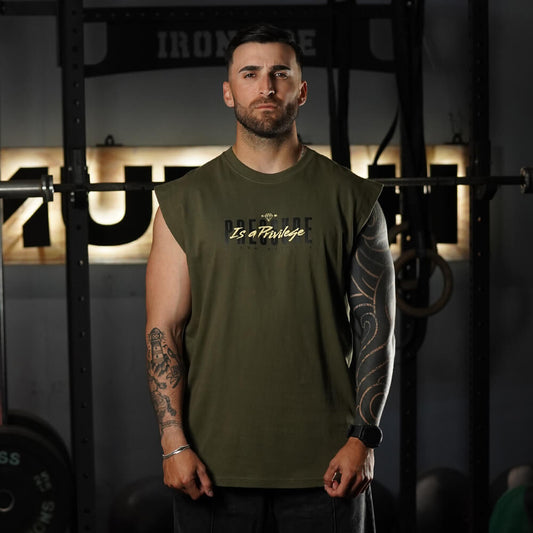 Polera Oversize Sleeveless PRESSURE IS A PRIVILEGE - Tactical Green