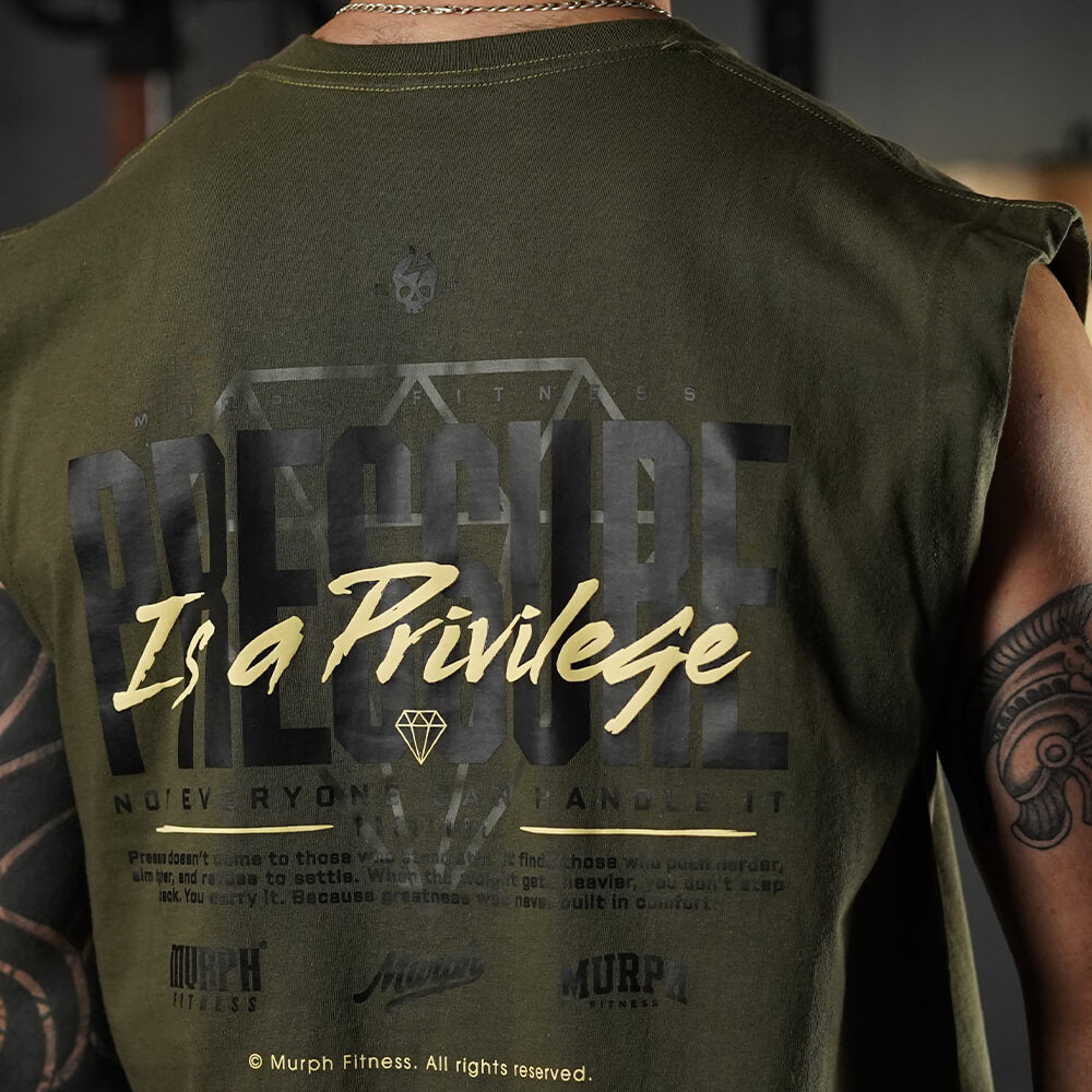 Polera Oversize Sleeveless PRESSURE IS A PRIVILEGE - Tactical Green