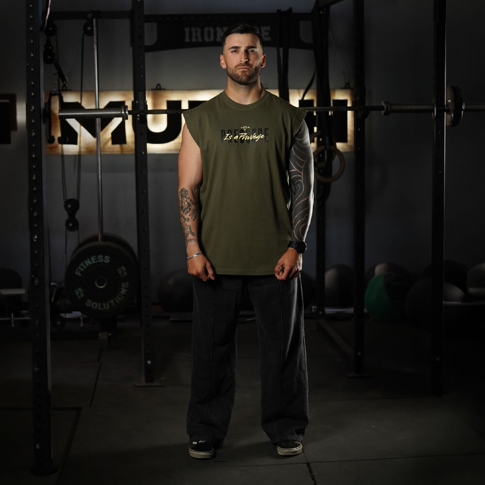 Polera Oversize Sleeveless PRESSURE IS A PRIVILEGE - Tactical Green