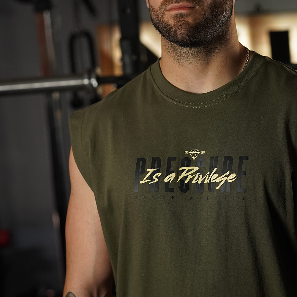 Polera Oversize Sleeveless PRESSURE IS A PRIVILEGE - Tactical Green