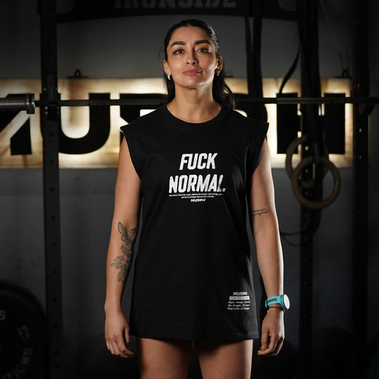 Polera Oversize Sleeveless FUCK NORMAL - Negro