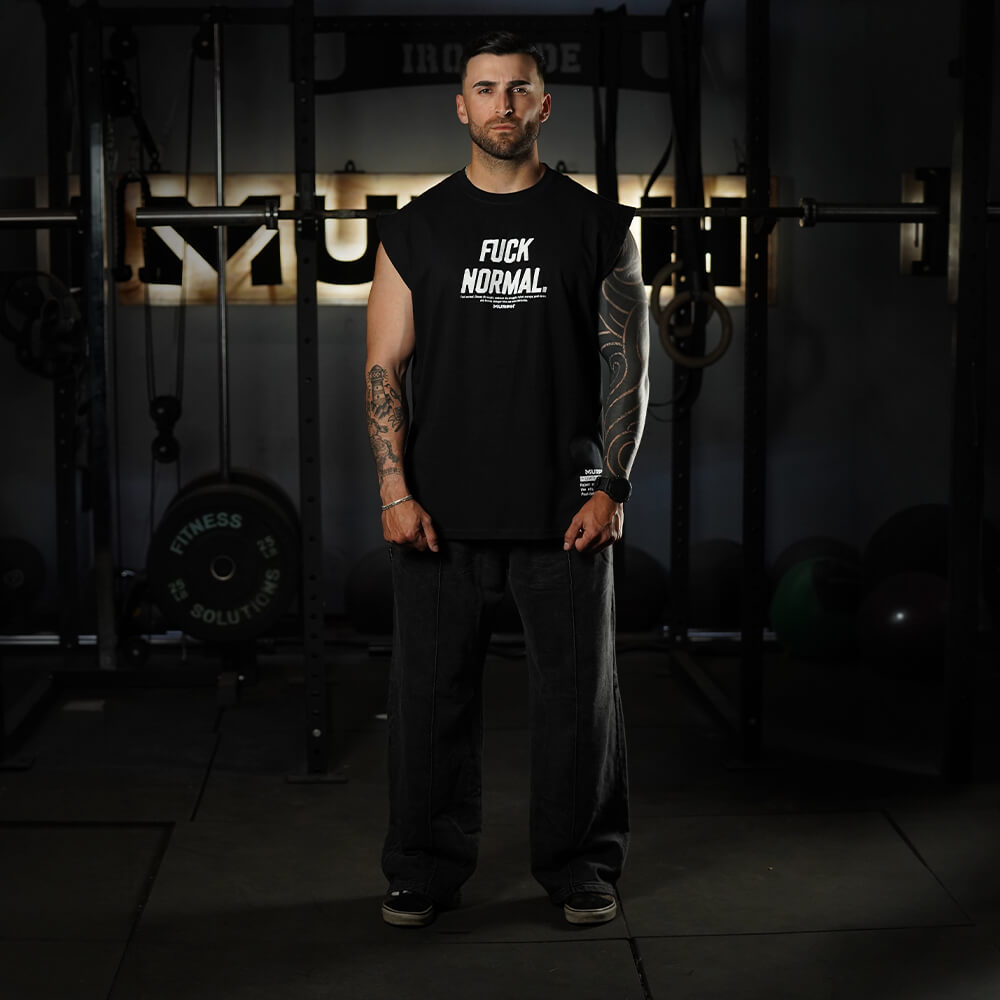 Polera Oversize Sleeveless FUCK NORMAL - Negro