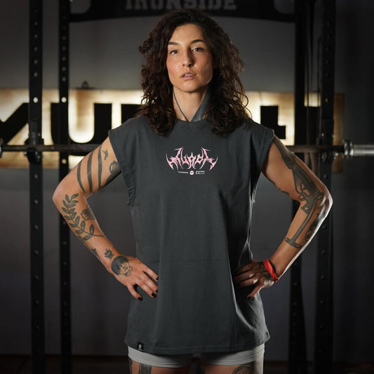 Polera Oversize Sleeveless Gymgar - Gris Charcoal