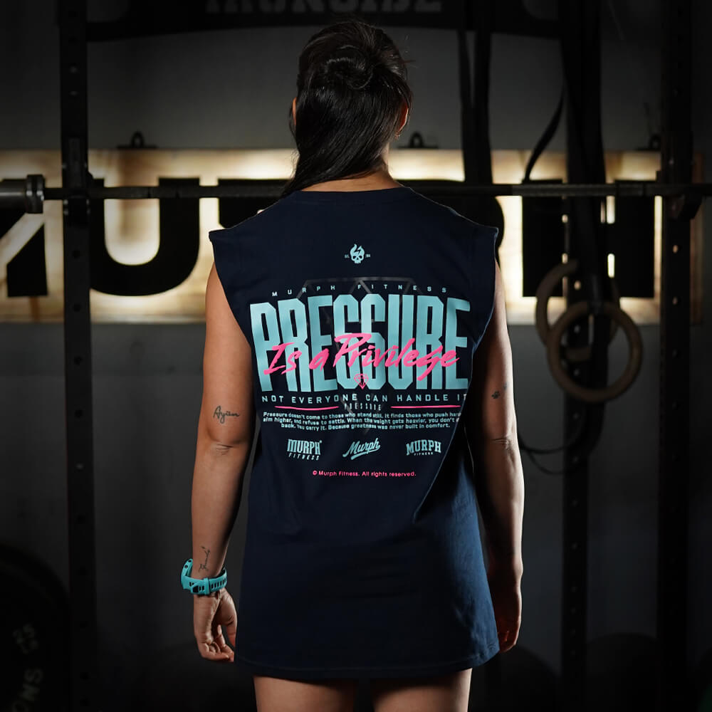 Polera Oversize Sleeveless PRESSURE IS A PRIVILEGE - Navy Blue