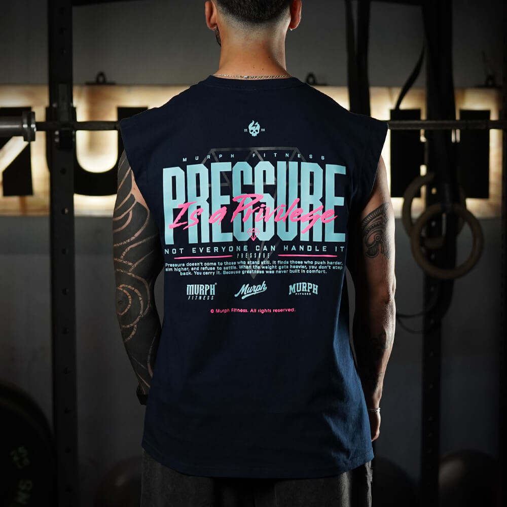 Polera Oversize Sleeveless PRESSURE IS A PRIVILEGE - Navy Blue