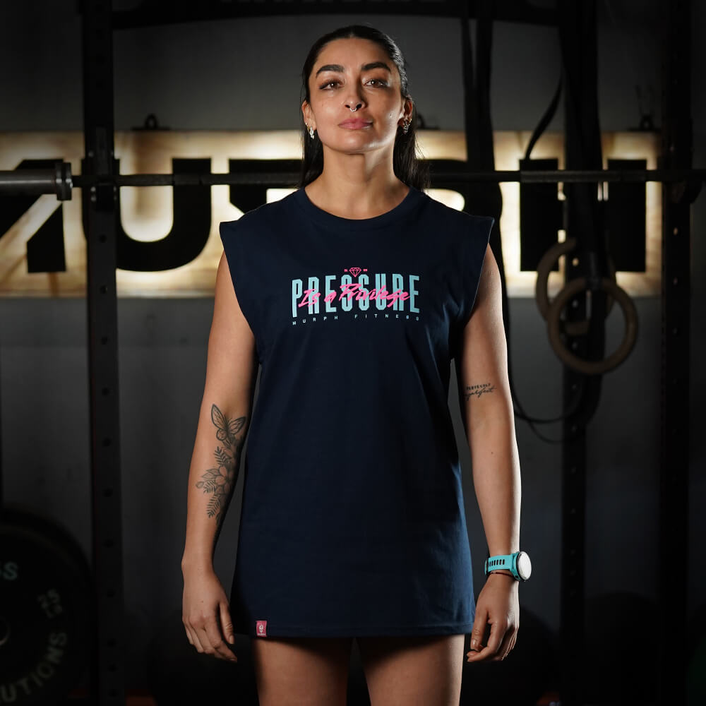 Polera Oversize Sleeveless PRESSURE IS A PRIVILEGE - Navy Blue