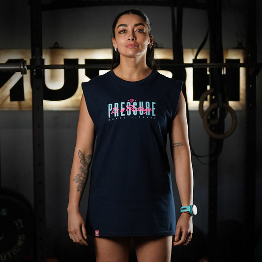 Polera Oversize Sleeveless PRESSURE IS A PRIVILEGE - Navy Blue