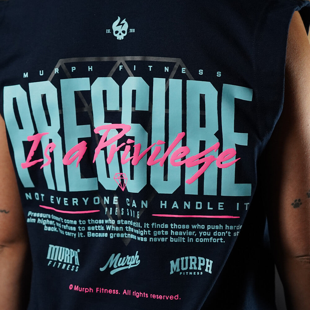 Polera Oversize Sleeveless PRESSURE IS A PRIVILEGE - Navy Blue