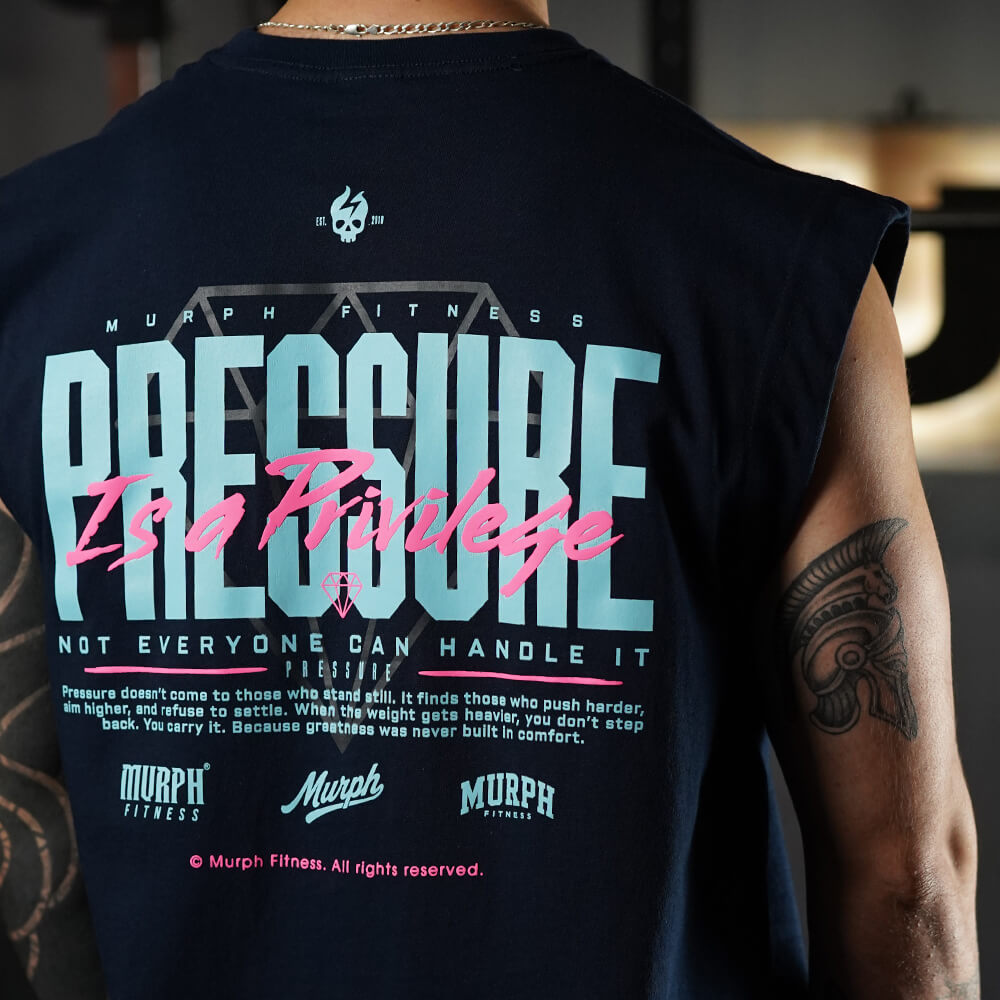 Polera Oversize Sleeveless PRESSURE IS A PRIVILEGE - Navy Blue