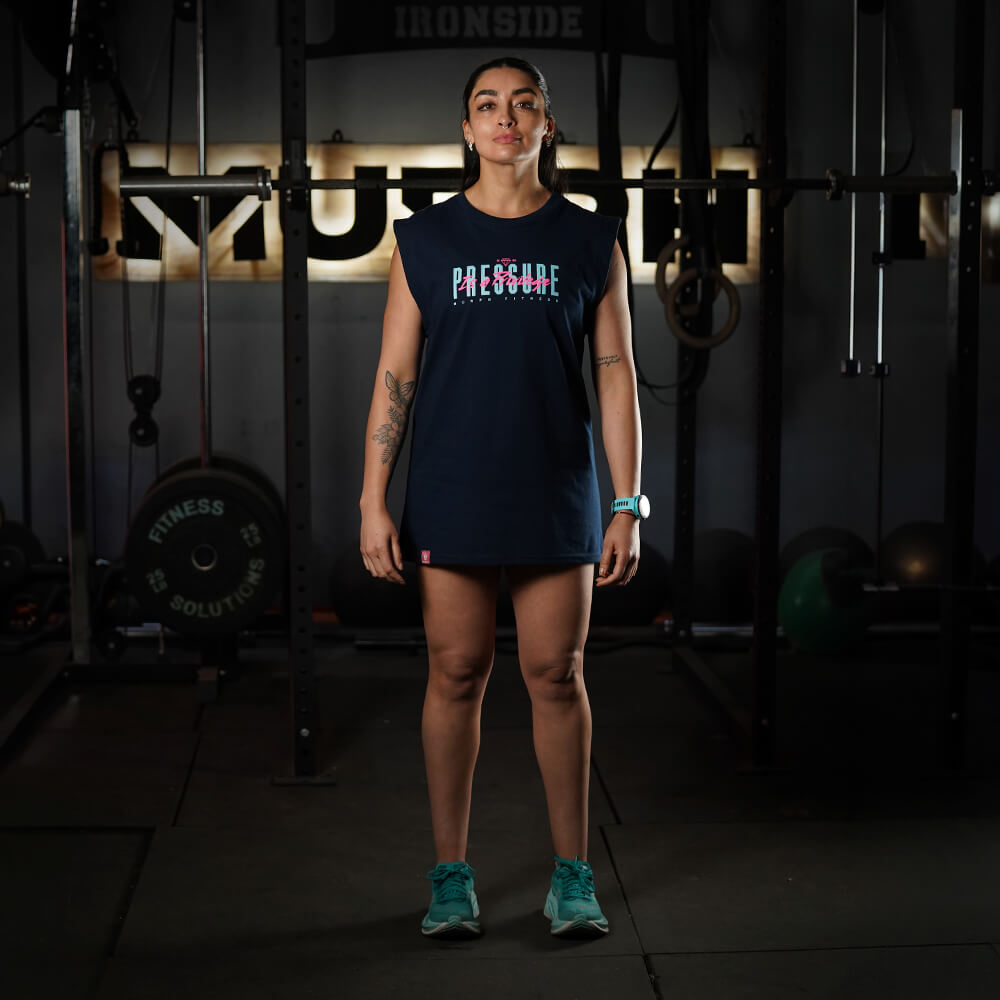 Polera Oversize Sleeveless PRESSURE IS A PRIVILEGE - Navy Blue