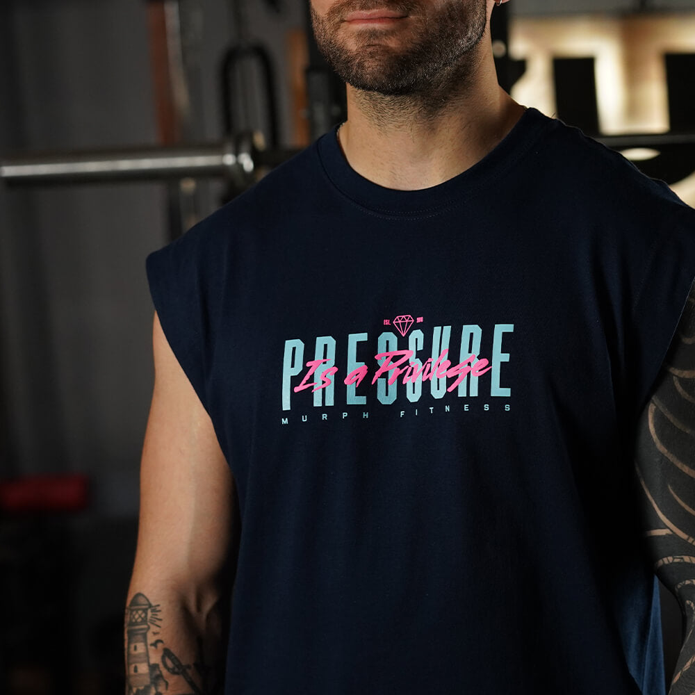 Polera Oversize Sleeveless PRESSURE IS A PRIVILEGE - Navy Blue