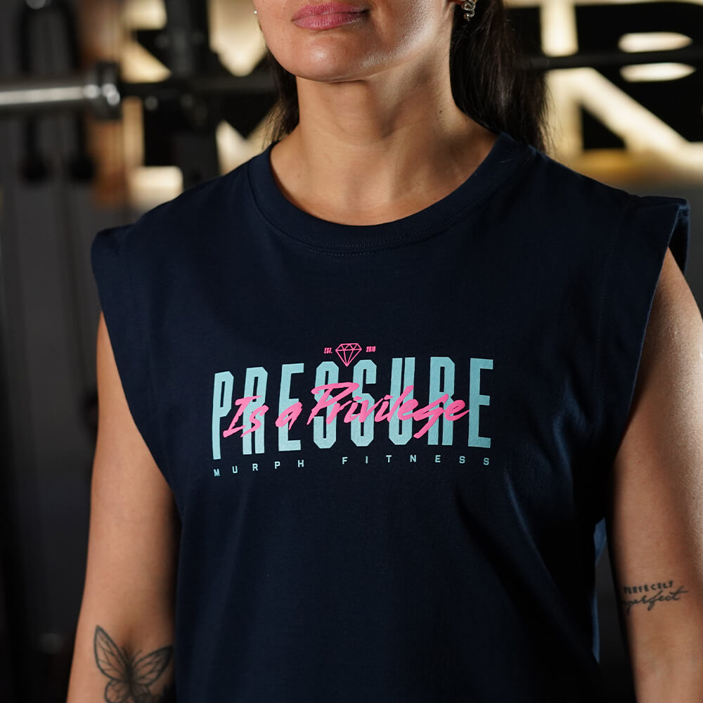 Polera Oversize Sleeveless PRESSURE IS A PRIVILEGE - Navy Blue