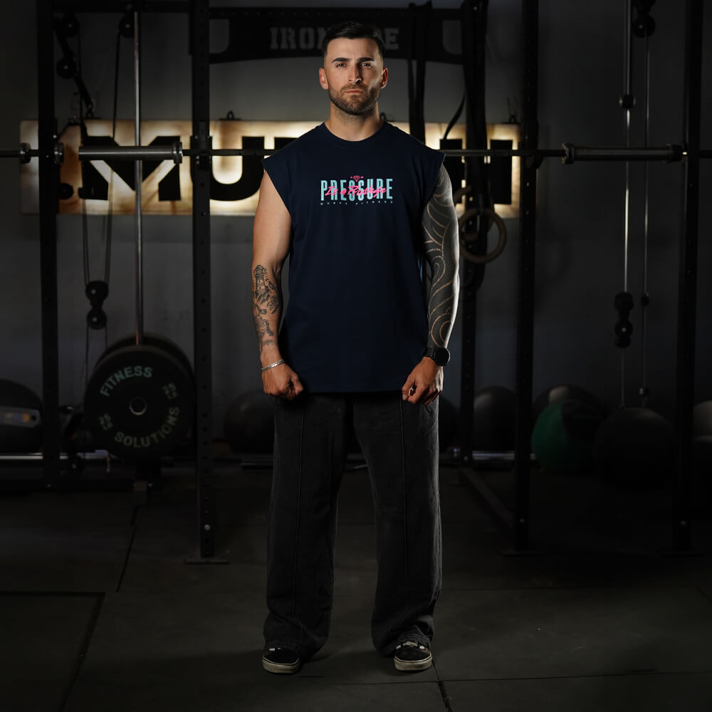Polera Oversize Sleeveless PRESSURE IS A PRIVILEGE - Navy Blue