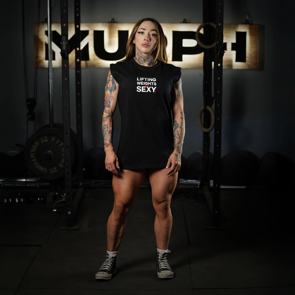 Polera Oversize Sleeveless Lifting Weights Is SEXY - Negro
