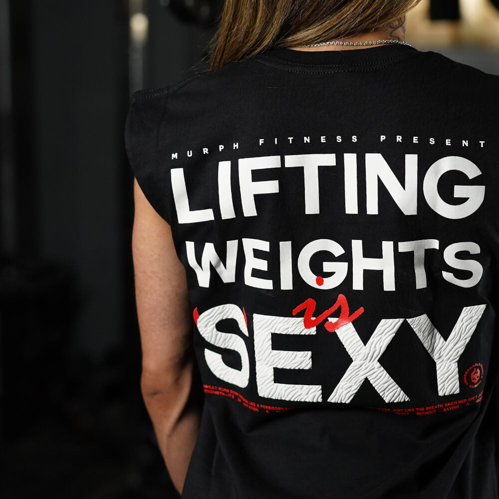 Polera Oversize Sleeveless Lifting Weights Is SEXY - Negro