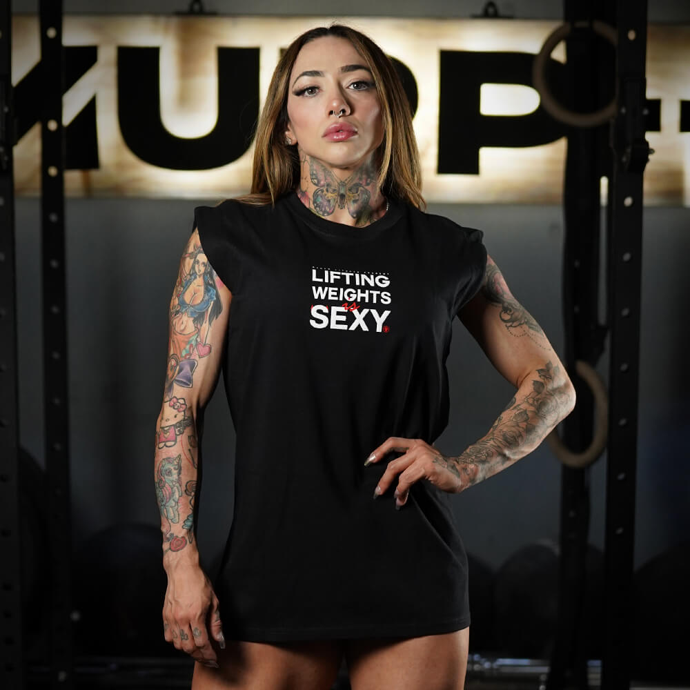 Polera Oversize Sleeveless Lifting Weights Is SEXY - Negro