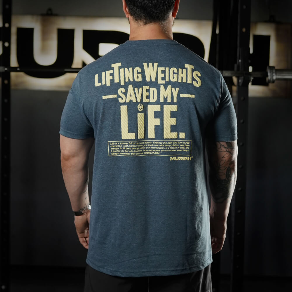 Polera Regular Fit Lifting Weights Saved my Life - Heather Blue