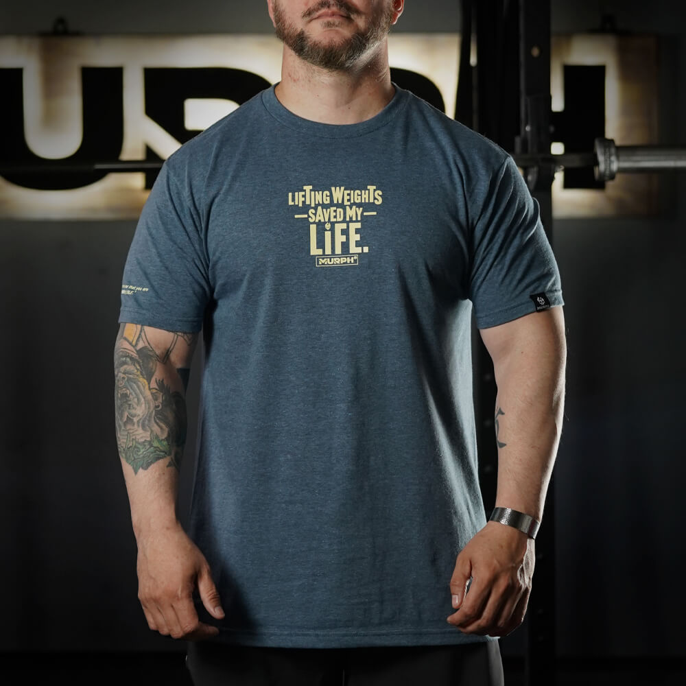 Polera Regular Fit Lifting Weights Saved my Life - Heather Blue