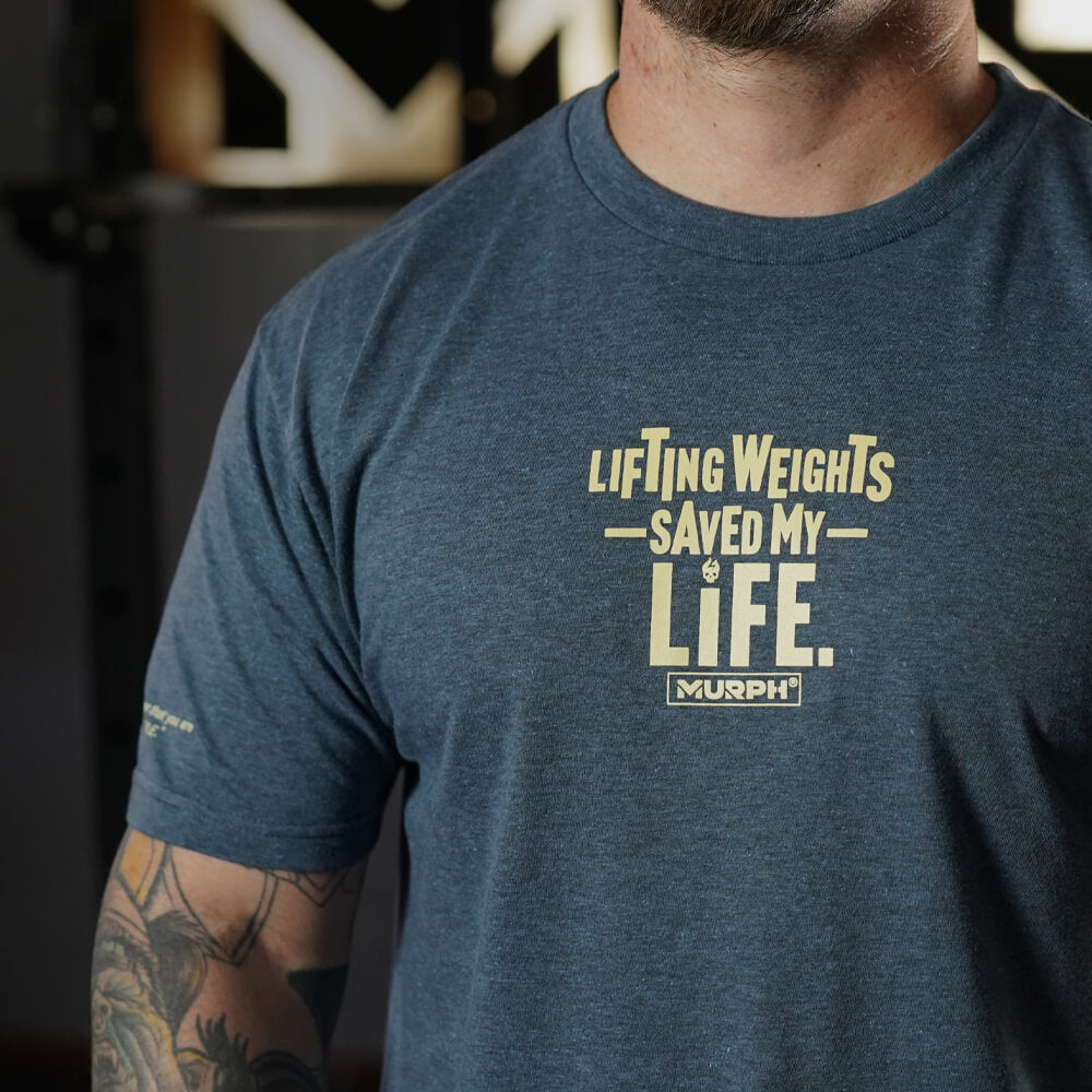 Polera Regular Fit Lifting Weights Saved my Life - Heather Blue