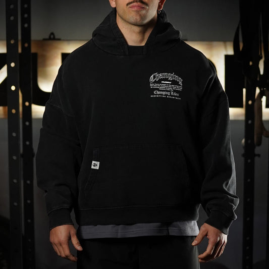 Premium Boxy Fit Hoddie ONIX CHANGING LIVES - Acid Black