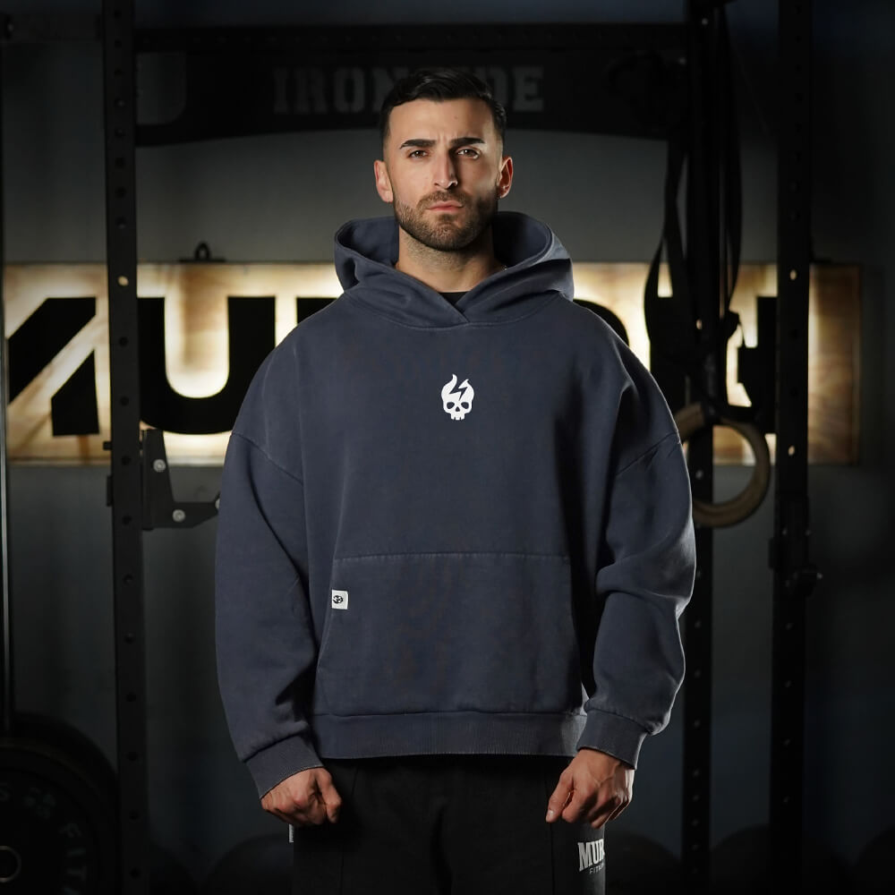 Premium Boxy Fit Hoddie ONIX Skull logo - Acid Blue