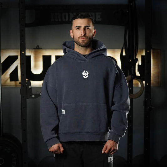 Premium Boxy Fit Hoddie ONIX Skull logo - Acid Blue