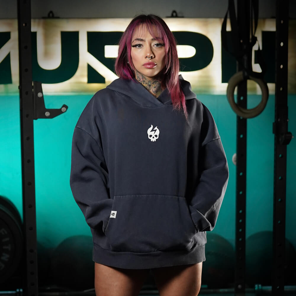 Premium Boxy Fit Hoddie ONIX Skull logo - Acid Blue