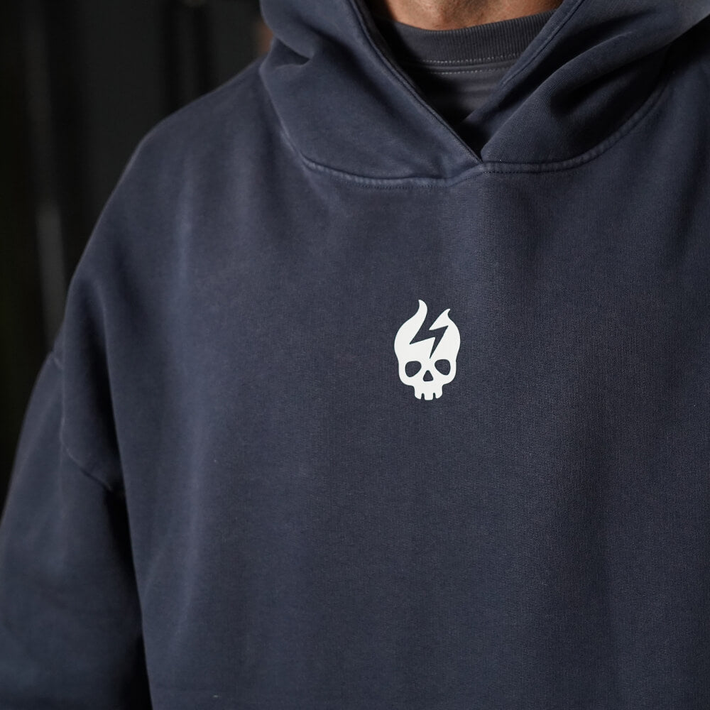 Premium Boxy Fit Hoddie ONIX Skull logo - Acid Blue