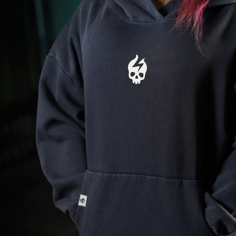 Premium Boxy Fit Hoddie ONIX Skull logo - Acid Blue