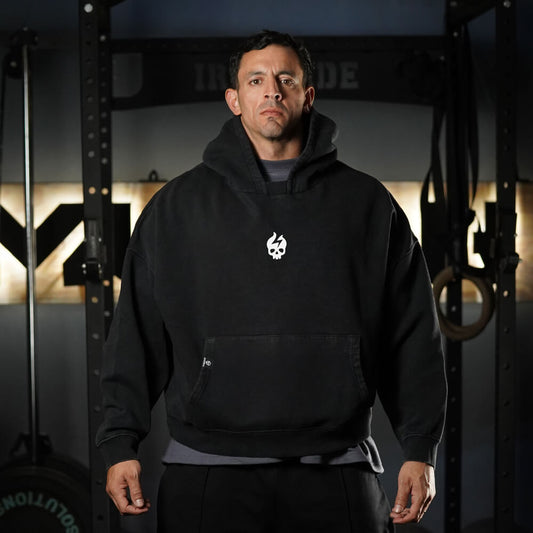 Premium Boxy Fit Hoddie ONIX Skull Logo - Acid Black