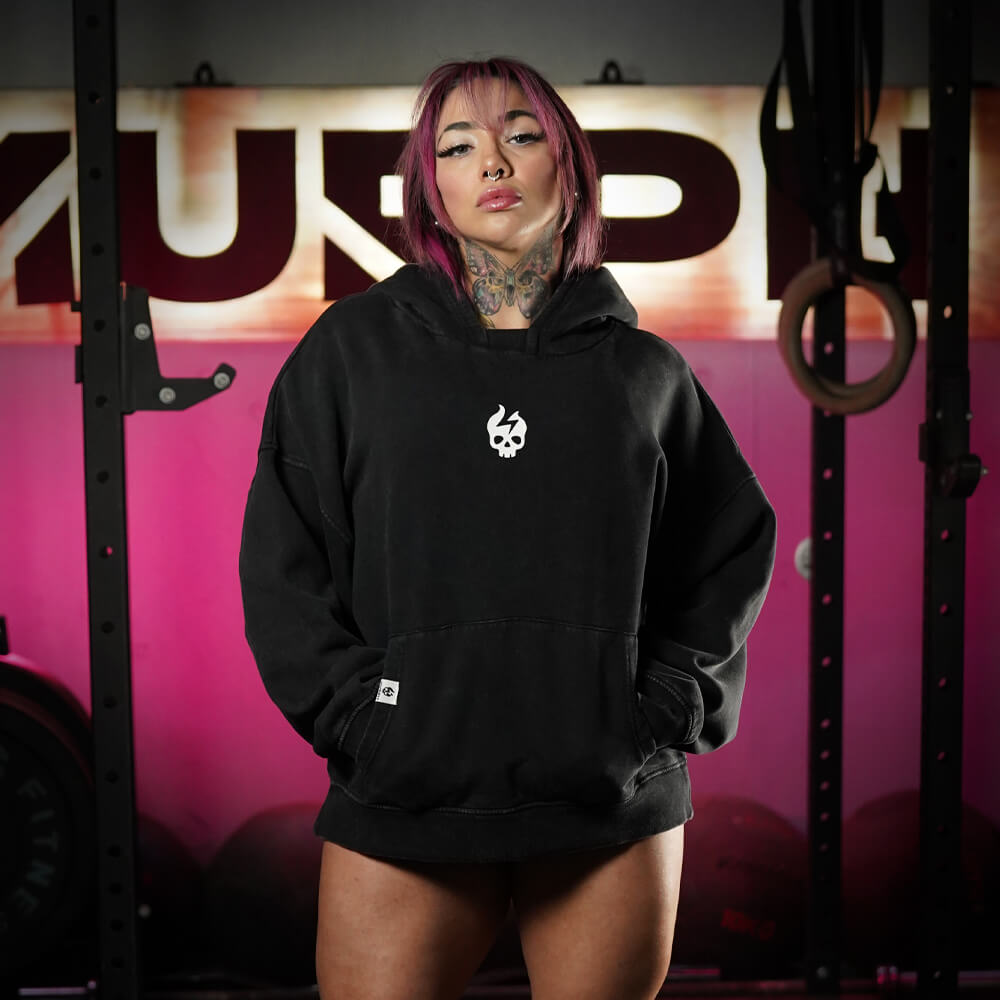 Premium Boxy Fit Hoddie ONIX Skull Logo - Acid Black