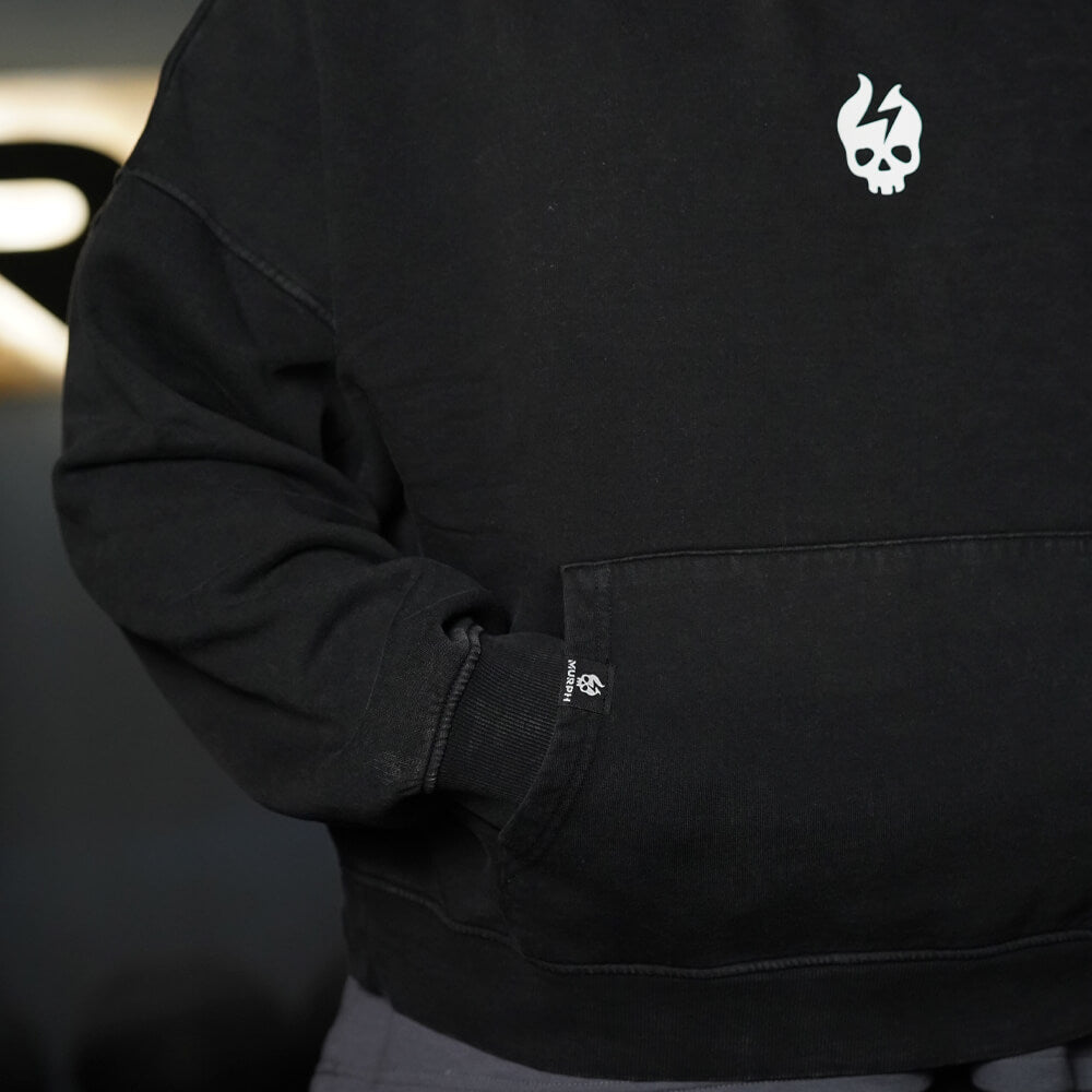 Premium Boxy Fit Hoddie ONIX Skull Logo - Acid Black