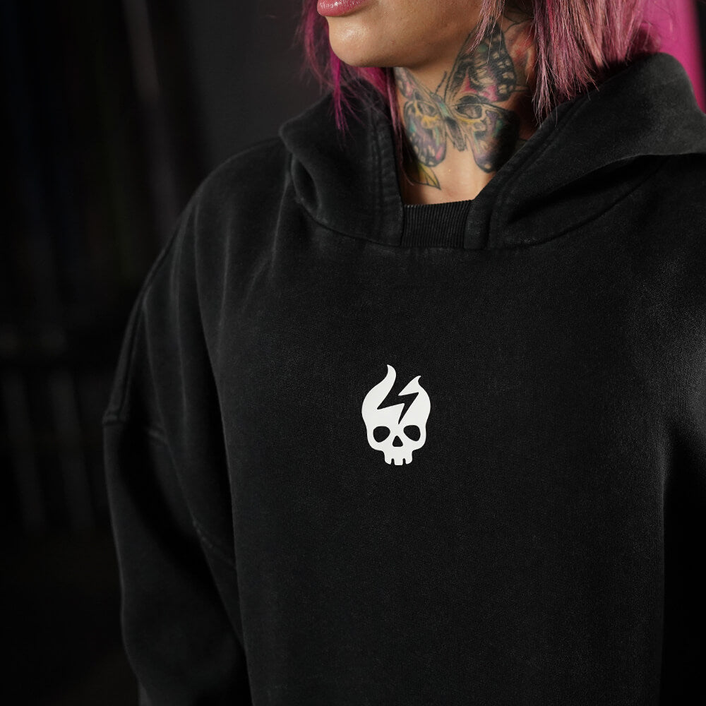 Premium Boxy Fit Hoddie ONIX Skull Logo - Acid Black