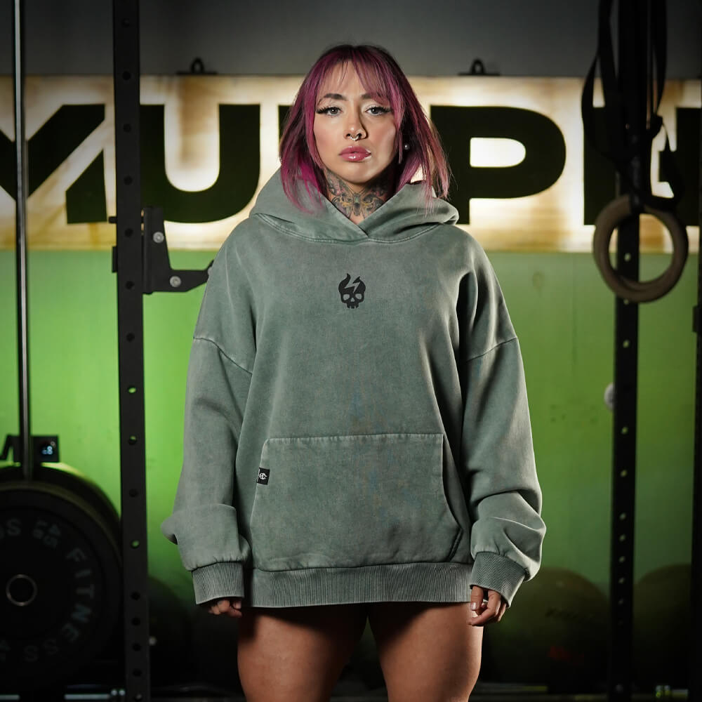 Premium Boxy Fit Hoddie ONIX Skull logo - Acid Green